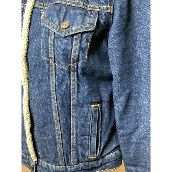 Levi Strauss & Co Dark Wash Faux Shearling Snap Button Up Jean Jacket Size M - Picture 4 of 11